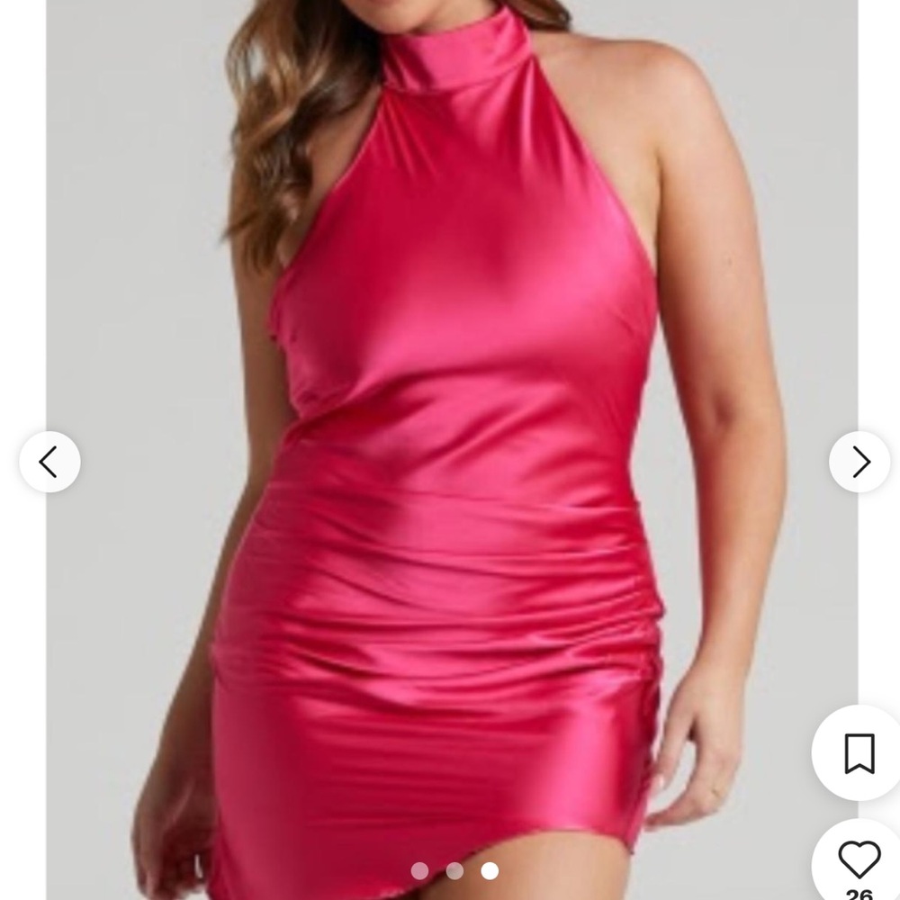 Showpo Fuchsia Satin Halter Mini Dress